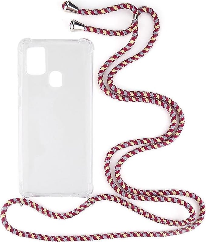Shop4 - Samsung Galaxy A21s Hoesje - Zachte Back Case met Koord Multi Rood