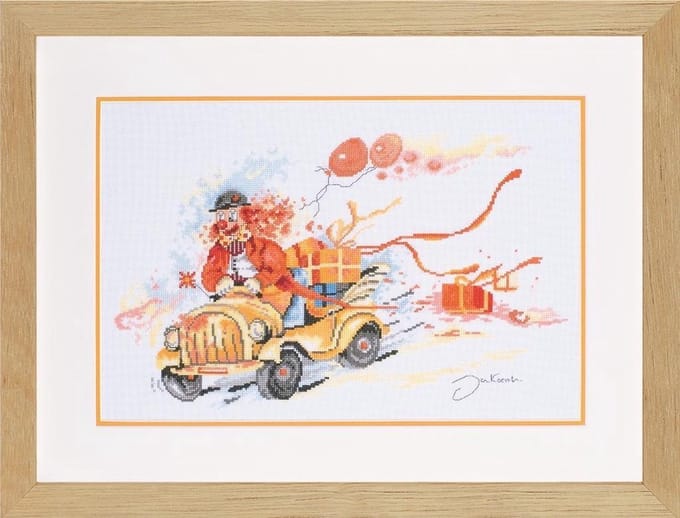 Borduurpakket Clown bringing presents- Lanarte
