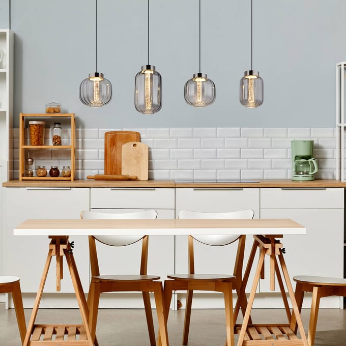 Globo LED hanglamp Fluoro, rookgrijs, lengte 120 cm, 4-lamps.