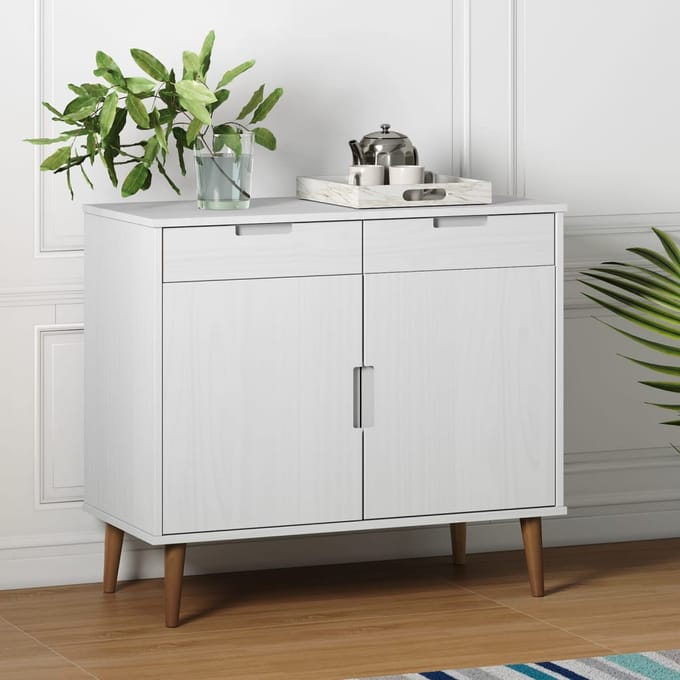 vidaXL - Dressoir - MOLDE - 90x40x80 - cm - massief - grenenhout - wit