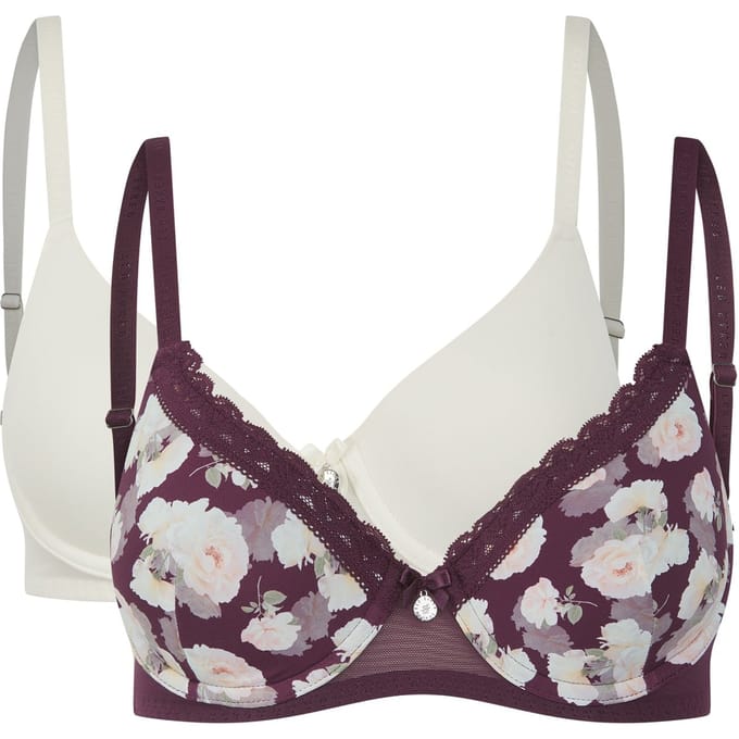 Ted Baker Judith 2 Pk Solid & Rose Print T-shirt Bras Berry Floral/ Wh Taglia: 36B | Reggiseni Outlet | Donna | Rosa