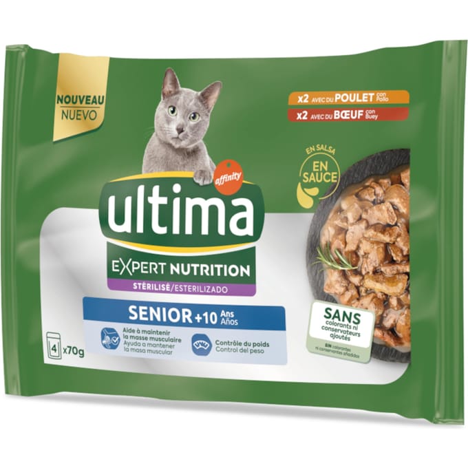 Ultima Cat Expert Nutrition Senior Kip & Rundvlees - 4 x 70 g