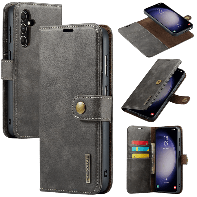 DG.MING Samsung Galaxy S25 Lederen 2-in-1 Wallet Hoesje Grijs