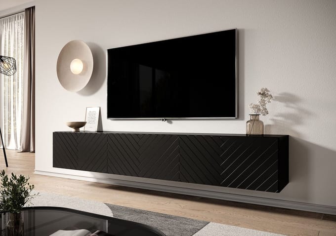 Meubella - TV-Meubel Bonzo - Zwart - Visgraat - 180 cm