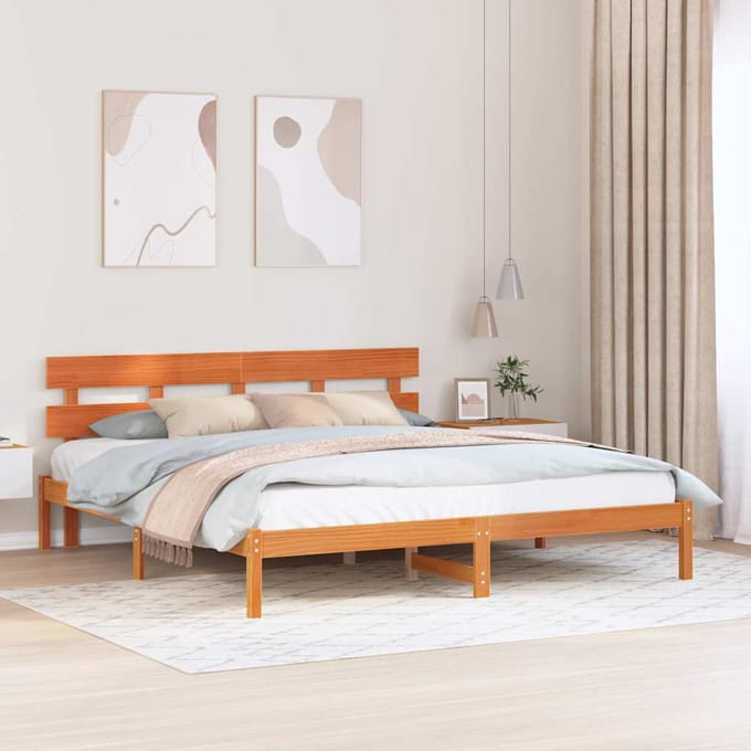 vidaXL - Bedframe - met - hoofdeinde - Bruin - 180 - x - 200 - cm - Massief - grenenhout