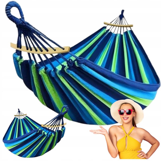 Rea - hangmat met spreidstok 1-persoons 80cm - 480144B blauw 250x90
