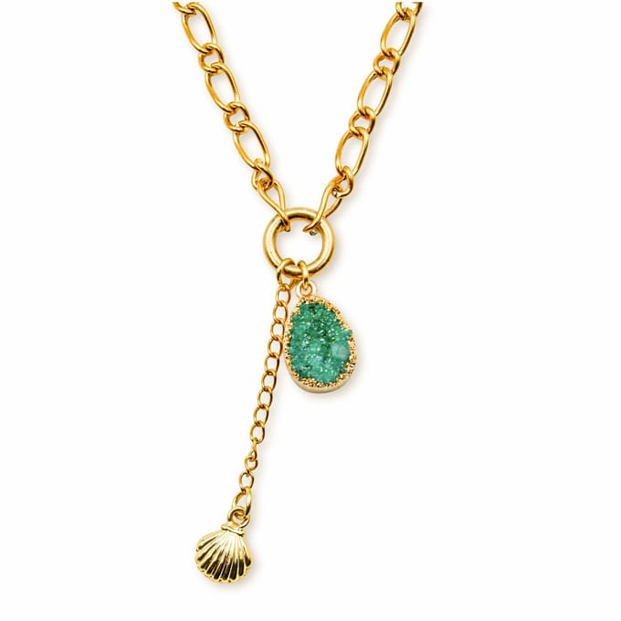 Marama The Island Collection - Ketting Goud Druzy Agaat-Schelpje - Edelsteen Turquoise