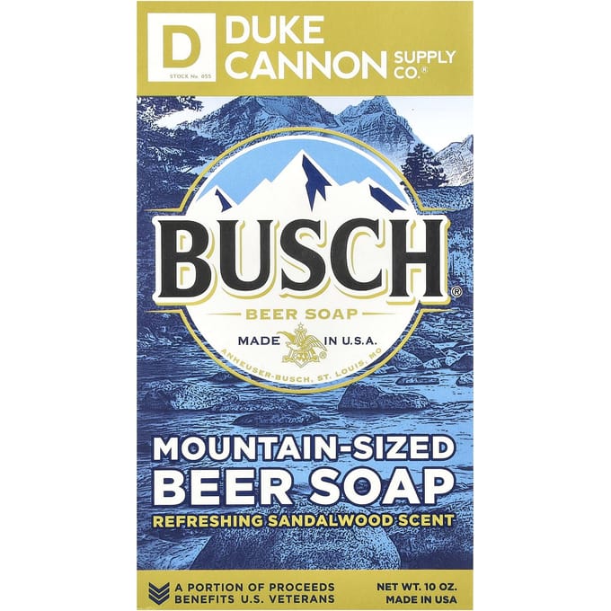Duke Cannon Supply Co., Busch® Mountain Size Beer Bar Soap, Refreshing Sandalwood, 10 oz. gray