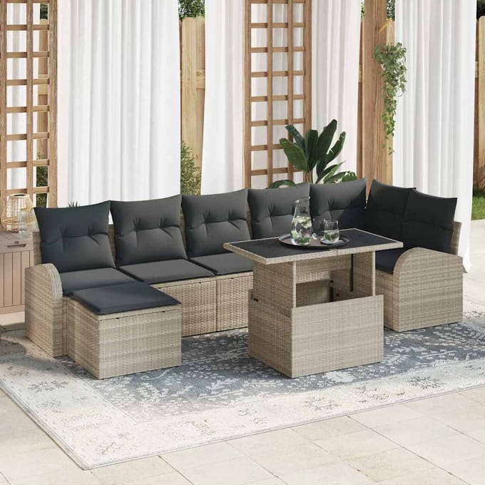 vidaXL - Tuinbank - Set - 8 - st - Lichtgrijs - poly - rattan
