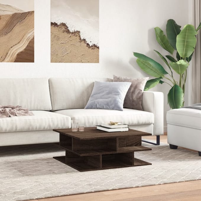 vidaXL - Salontafel - 70x70x29 - cm - bewerkt - hout - bruin - eikenkleur