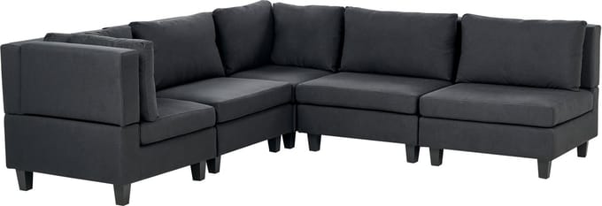 UNSTAD - 5-zitsbank modulair - Zwart - Rechtszijdig - Polyester