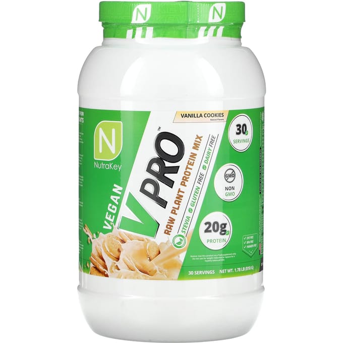 Nutrakey, V Pro, Rauwe Plantaardige Eiwitmix, Vanilla Cookie, 1,78 lb (810 g)