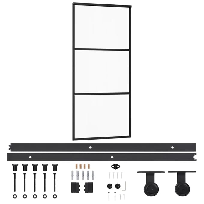 vidaXL - Schuifdeur - met - beslag - 90x205 - cm - aluminium - en - ESG-glas
