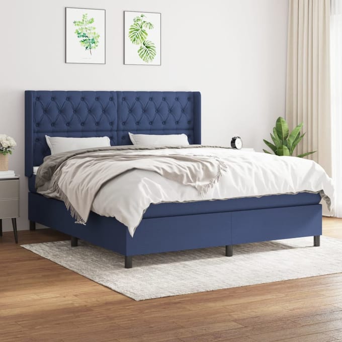 vidaXL - Boxspring - met - matras - stof - blauw - 160x200 - cm