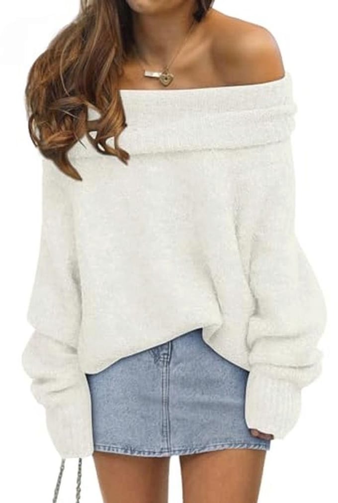 LILLUSORY Dames off-shoulder trui oversized vleermuismouwen losse pullover truien tops
