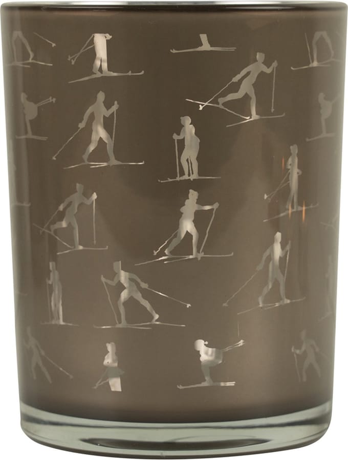 Theelichthouder ski taupe zilver medium 12cm