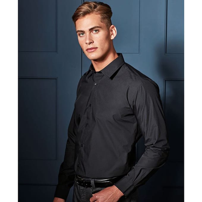 Premier Supreme Heavier Weight Poplin Werkshirt met lange mouwen (Zwart)