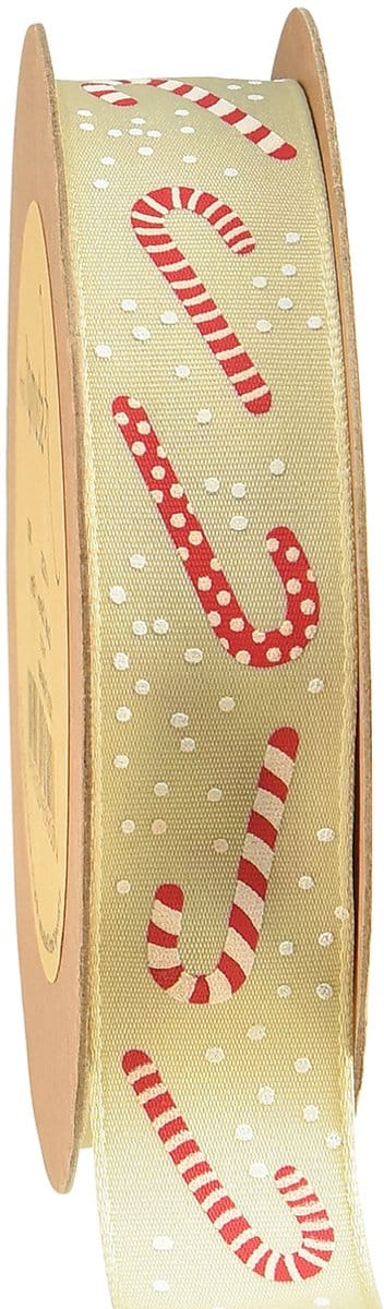 Kerstlint met zuurstokjes cadeaulint beige 25mm 15m