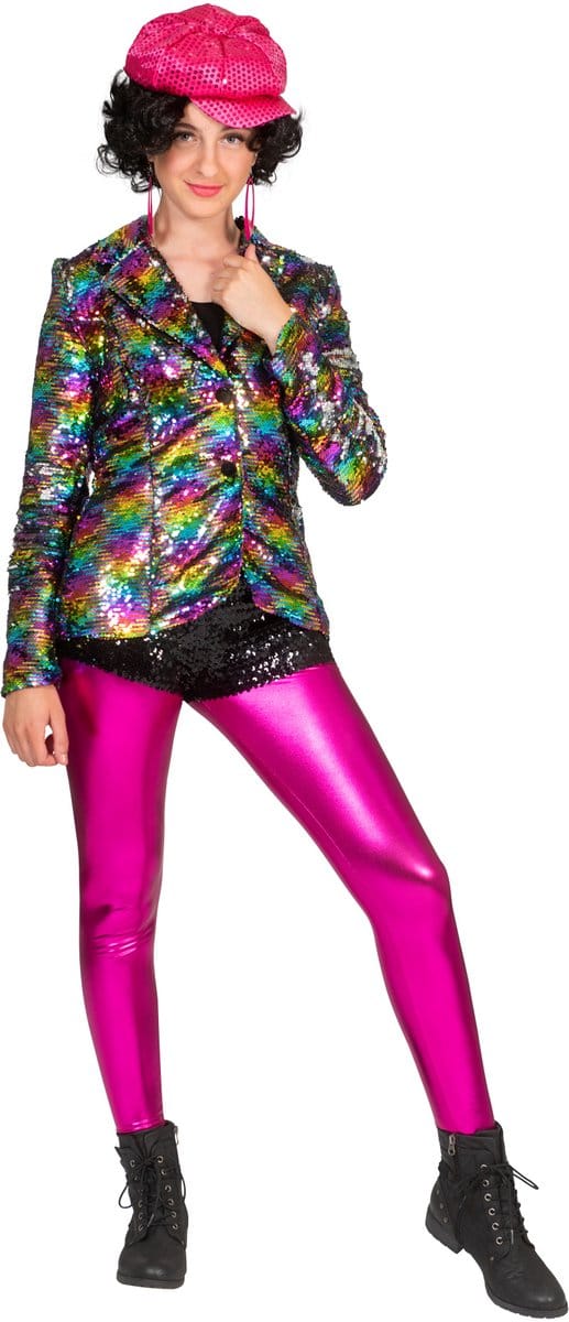 Disco jas Amber in regenboog kleuren met glitters
