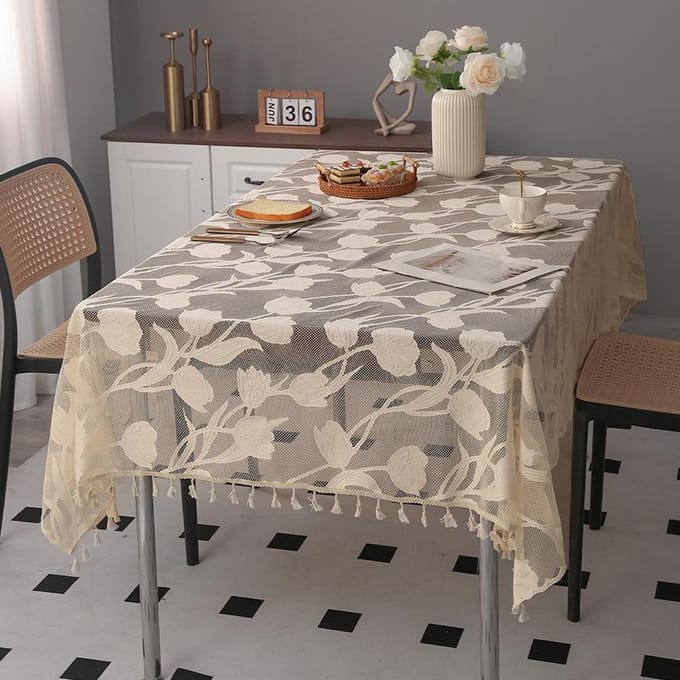 Eenvoudig tafelkleed met kwastjes, rechthoekig tafelkleed in Scandinavische stijl 140*80 gray