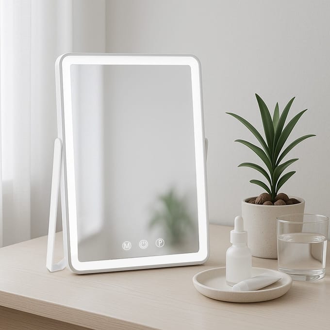 CLP Caistor Make up Spiegel - met Verlichting - klein - staand - USB-C Aansluiting - Reisspiegel - wit