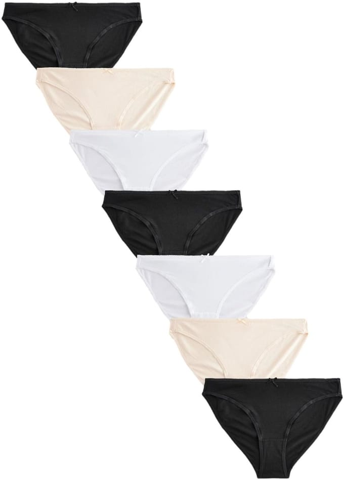 Next - Dames - Set van 7 hoog uitgesneden slips met hoog katoenpercentage - Zwart