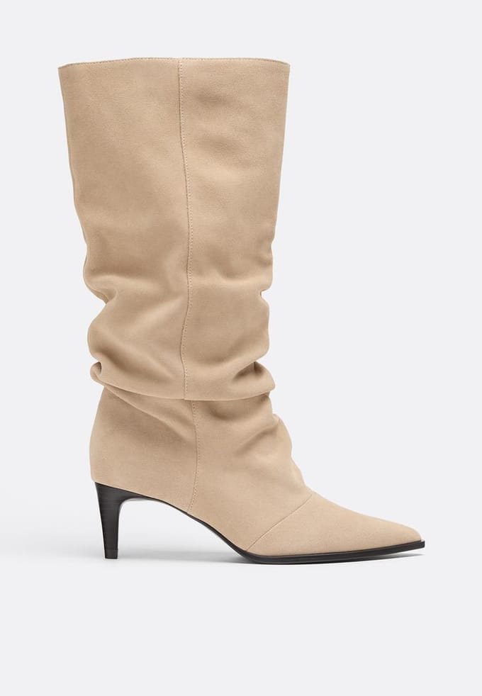 Stradivarius Leren laarzen met kitten heel  BEIGE 36
