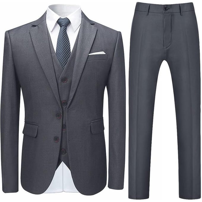Driedelig herenpak, slim fit Nardo grijs pak met twee knopen