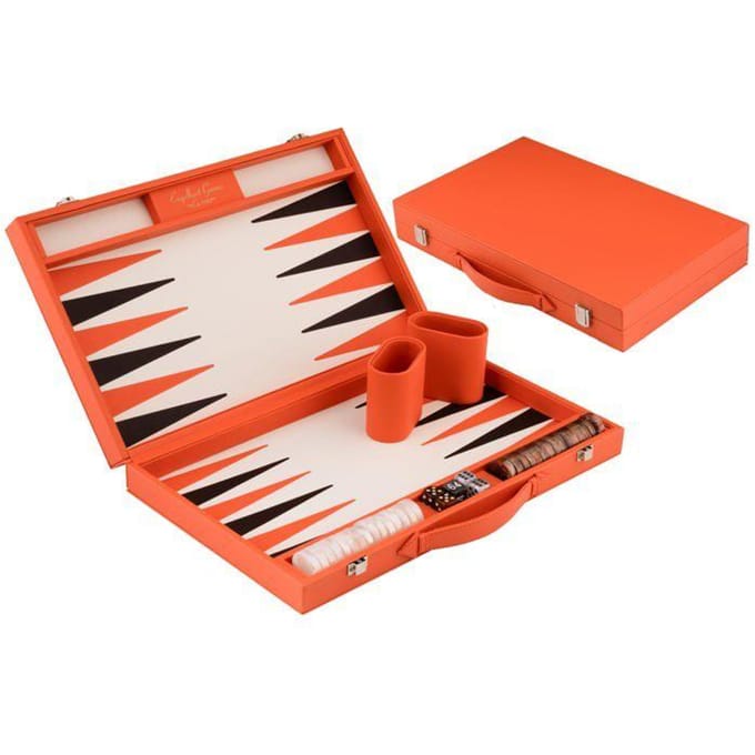 Backgammon 18" oranje in kunstlederen koffer - Longfield