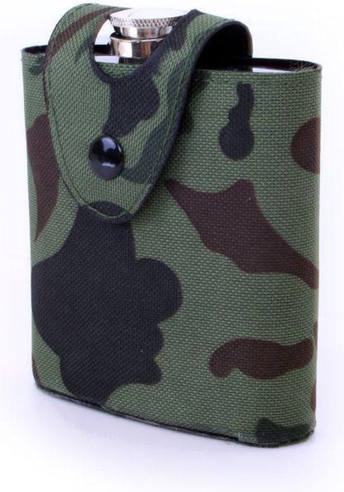 Drinkflesje roestvrijstaal in camouflagetasje 177 ml.
