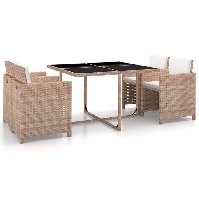 vidaXL - 5-delige - Tuinset - met - kussens - poly - rattan - beige