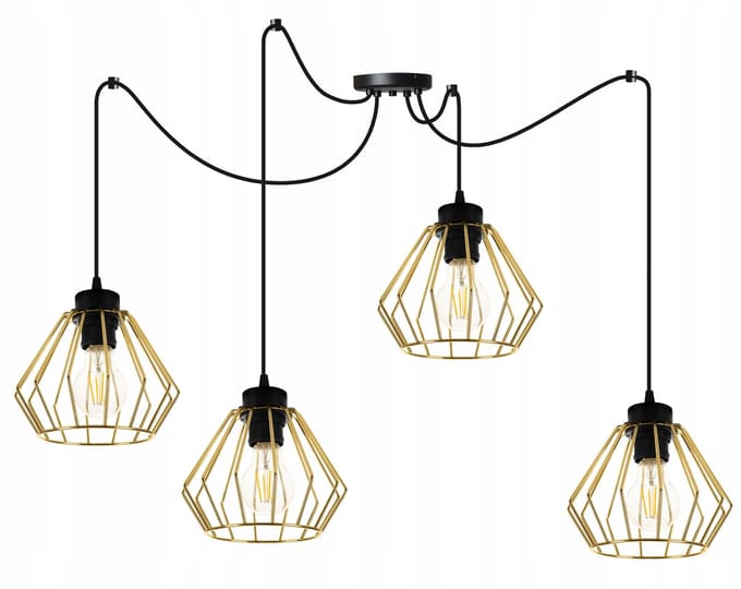 Light Home SPIDER SANTOS - Hanglamp 4-Lichts - Zwart/Goud - Draad Kappen
