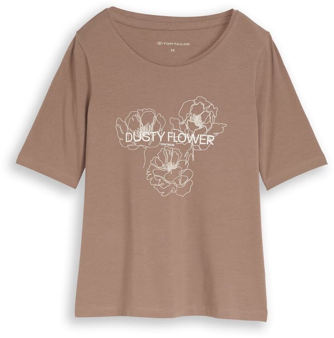 Tom Tailor - T-shirt met print - Maat XS - taupe grey