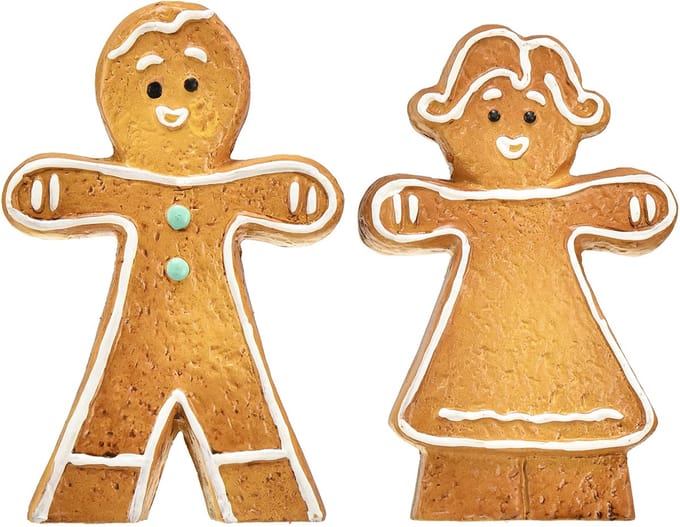 Kerstdecoratie peperkoekmannetje & -vrouwtje keramiek 16cm set van 2 s