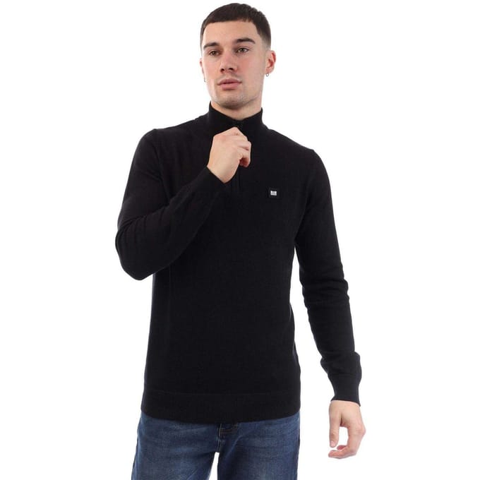 Weekend Offender Heren Paraguay Gebreide Quarter Zip Trui (Zwart)