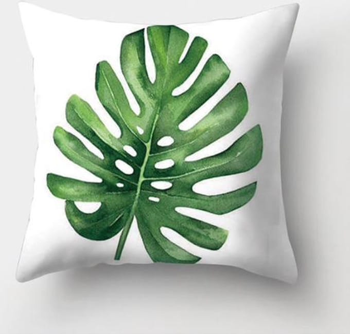 Kussenhoes met groen blad van vingerplant