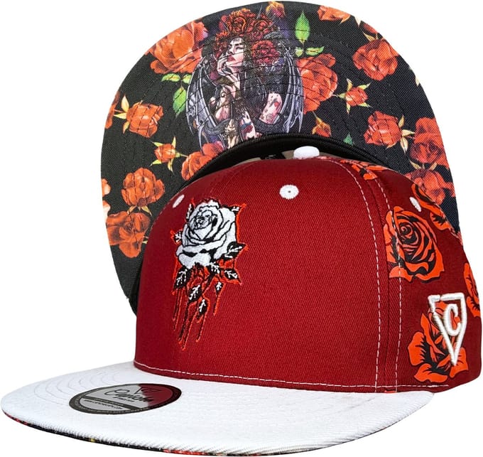Capiche® Snapback Pet – Rozen – Rode Roos Patroon & Wit – Verstelbaar met Druksluiting – Pet Mannen – Roses