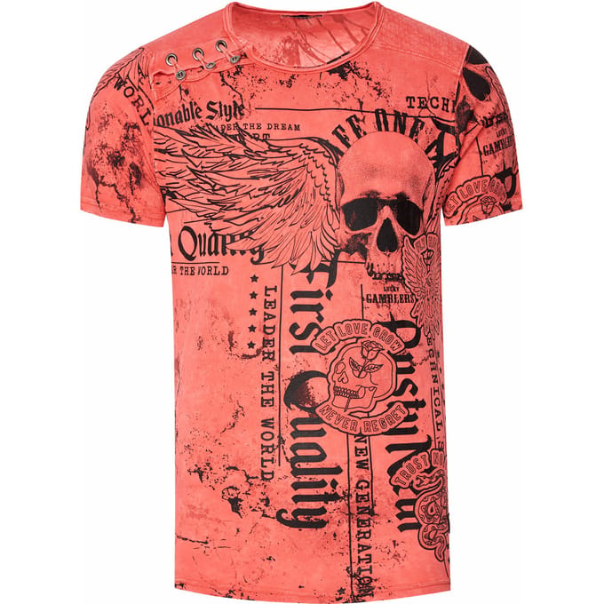 Gewassen T-shirt met "Flying-Skull" print