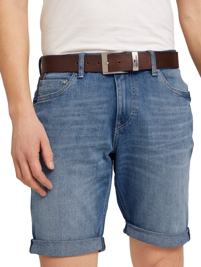 Tom Tailor - TTTOM leren riem met vierkante gesp - Maat 120 - brown uni