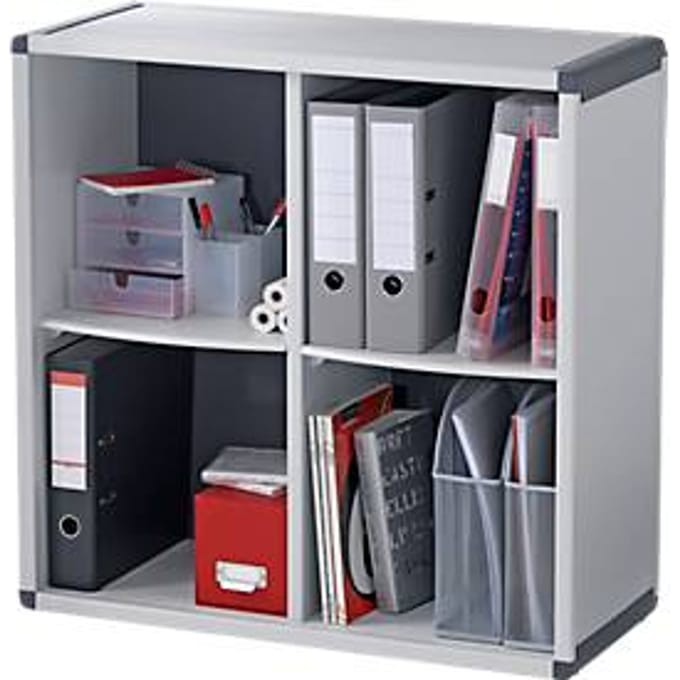 Boekenkast, polystyreen, 4 vakken, B 790 x D 330 x H 778 mm, antraciet