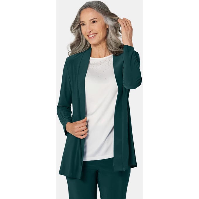 Soepelvallend, lang jersey jasje - smaragd - Gr. 24 van Goldner Fashion