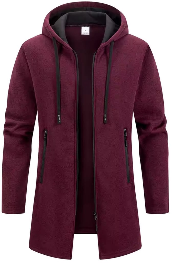 Lange designer vest met Rits Getailleerd - Jas - Lang - Bordeaux Rood - Rits