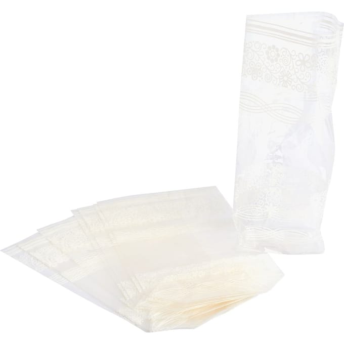 Cellofaanzakken met witte kantbedrukking, 10 stuks - 11,5 x 19 cm