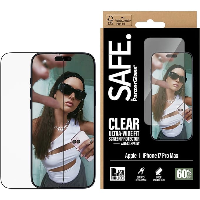 SAFE by PanzerGlass Ultra-Wide Fit Screenprotector met EasyAligner geschikt voor Apple iPhone 17 Pro Max