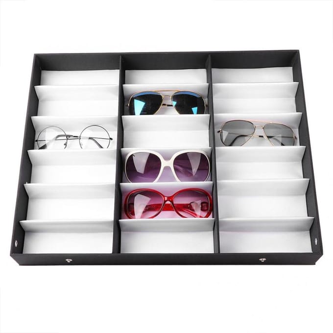 18 Vakken PU Leer Bril Display Opbergkoffers Opvouwbare Deksel Zonnebril Doos Organizer wit