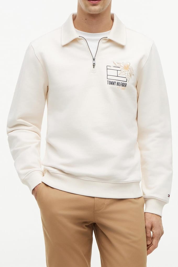 Tommy Hilfiger Summer Floral Graphic Ivory Petal Größe: XL | Pullover Outlet | Herren | Weiß