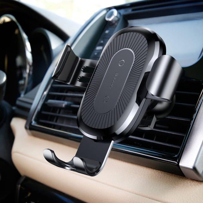 Baseus Gravity Car Mount Autohouder + Qi Draadloze Oplader Zilver
