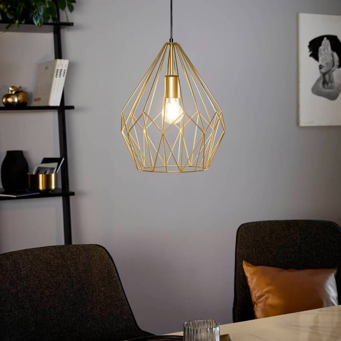EGLO Hanglamp Carlton met kooikap, goud Ø 31cm