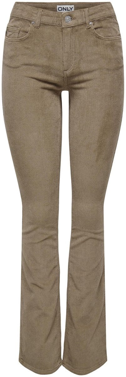 Only bruine dames broek   Flared fit   5-Pocket zakken   Rib patroon   Knoop- en ritssluiting   Regular waist Bruin 36/34