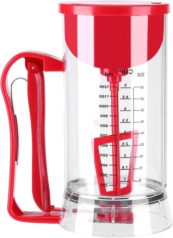 Beslagdispenser Mixer - Pannenkoekmaker Machine - Bakken Maken - Automatisch Mengen - 1200 ml - Transparant Rood